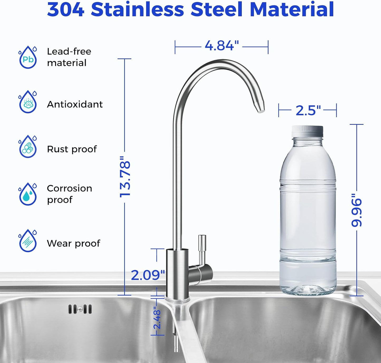 SUS304 Filtered Water Faucet, Drinking RO Water Faucet for Kitchen Sink