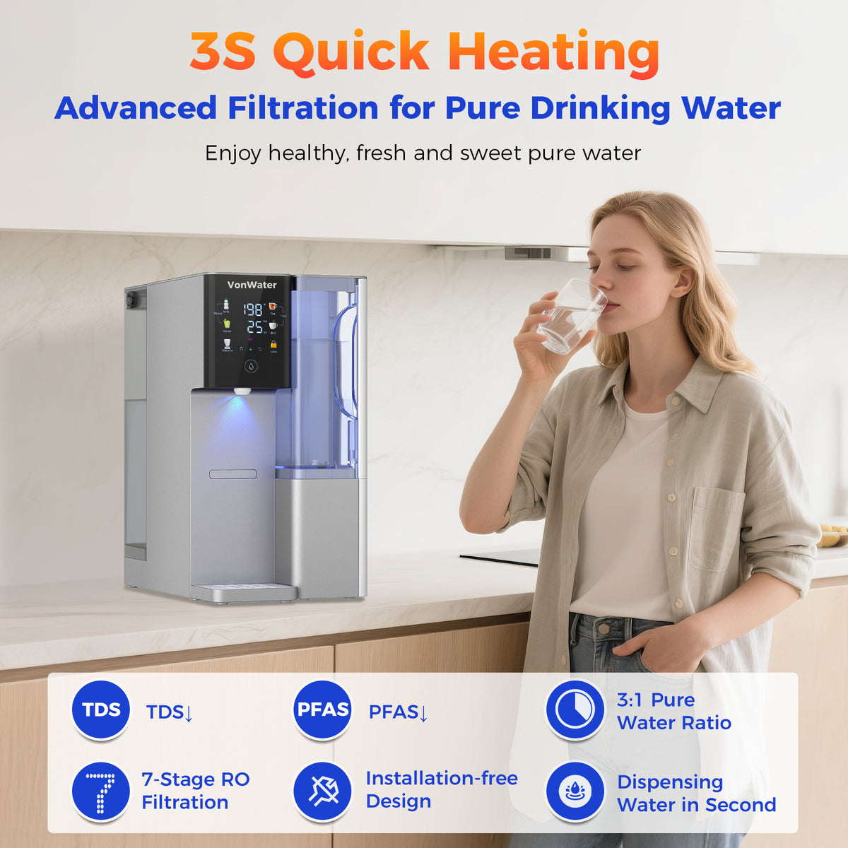 CT910GH 528Gallon Instant Hot Countertop RO System| VonWater