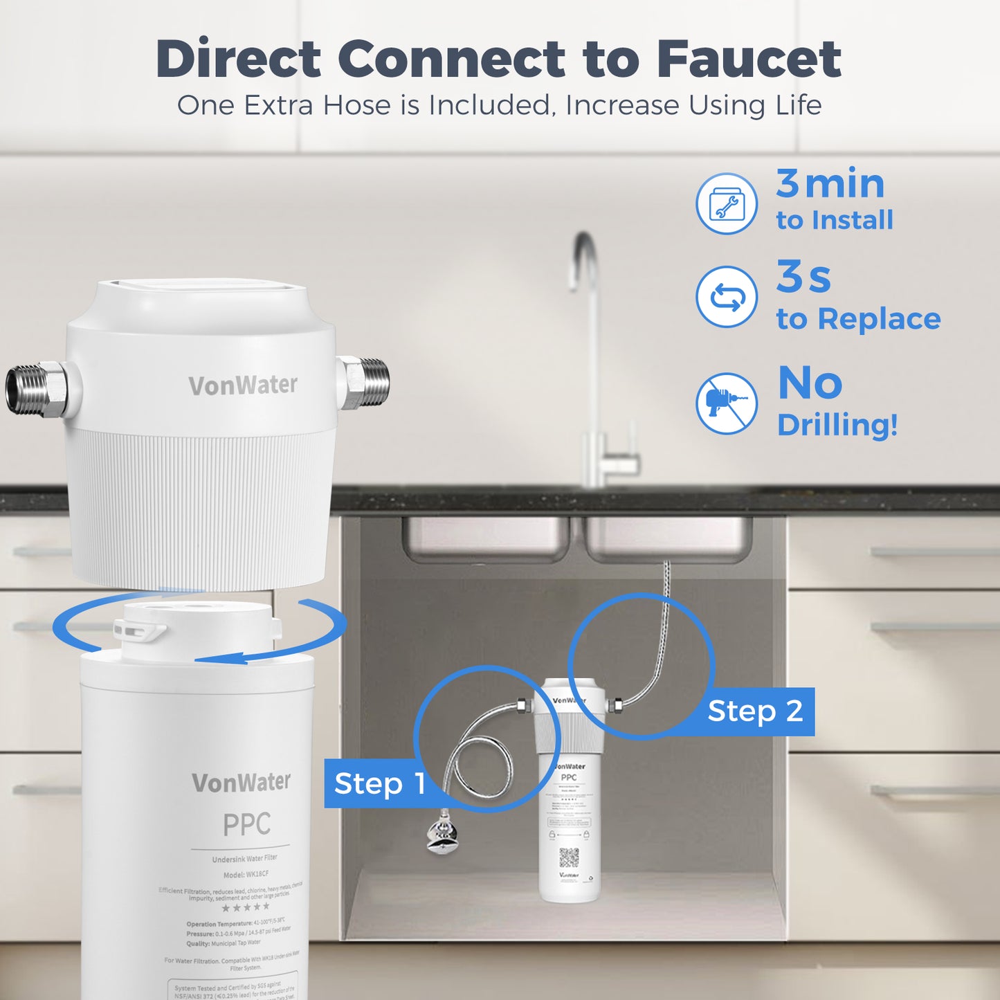 18000Gallon Direct Connect Under Sink Water Filter | VonWater WK18