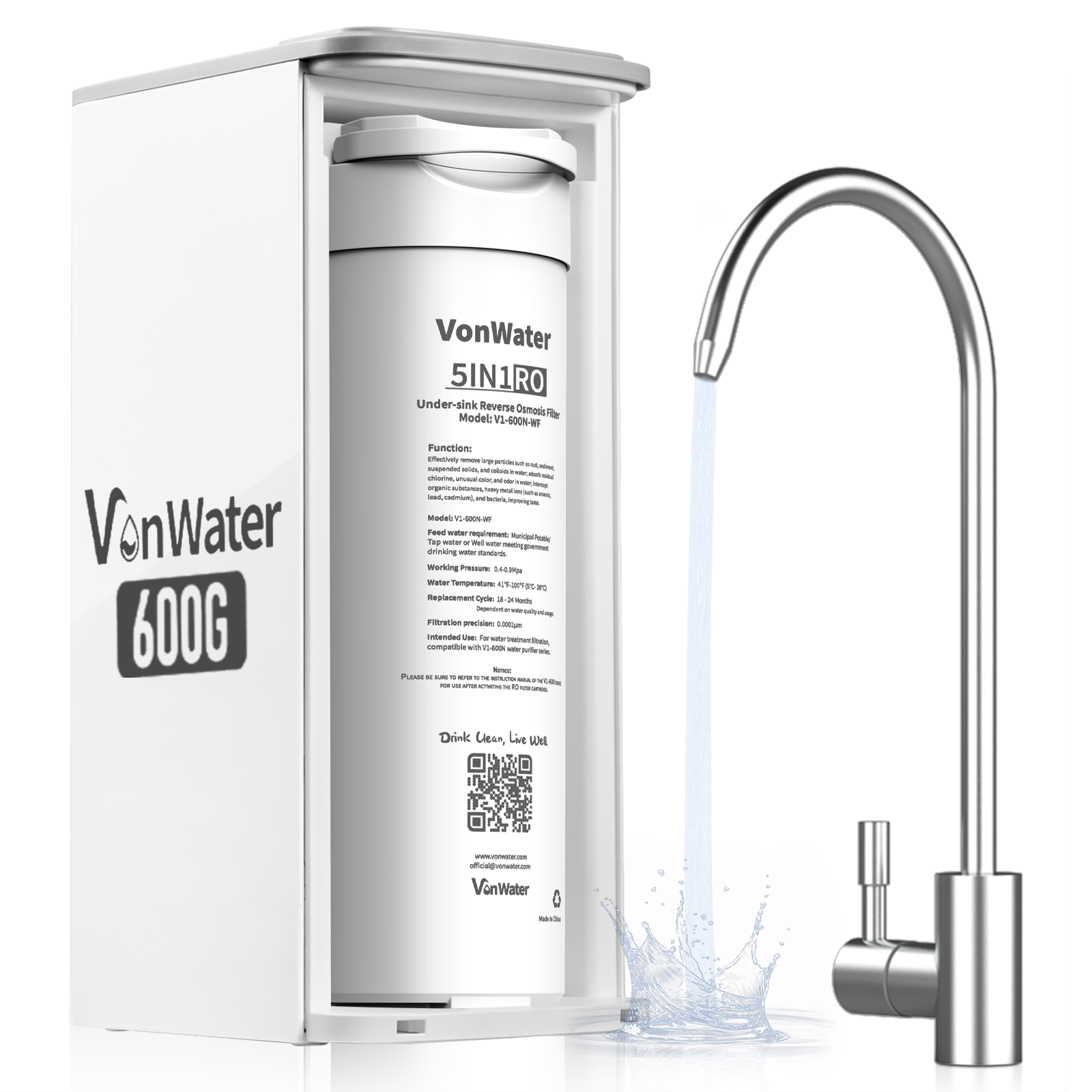 600GPD Under Sink Reverse Osmosis Water System With Faucet | V1-600N