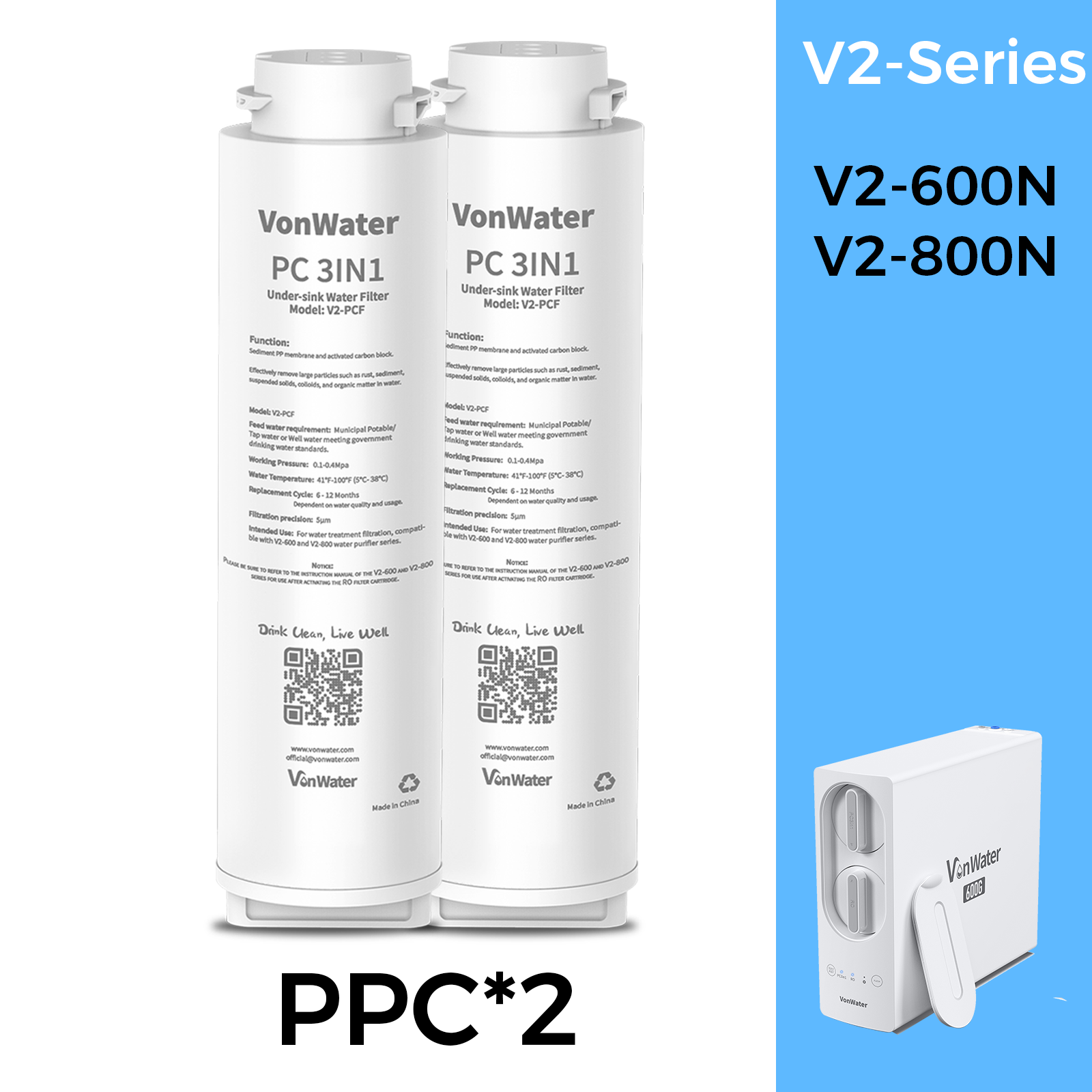 Replacement PPC Filter for V2-600N & V2-800N | VonWater Filter Cartridge