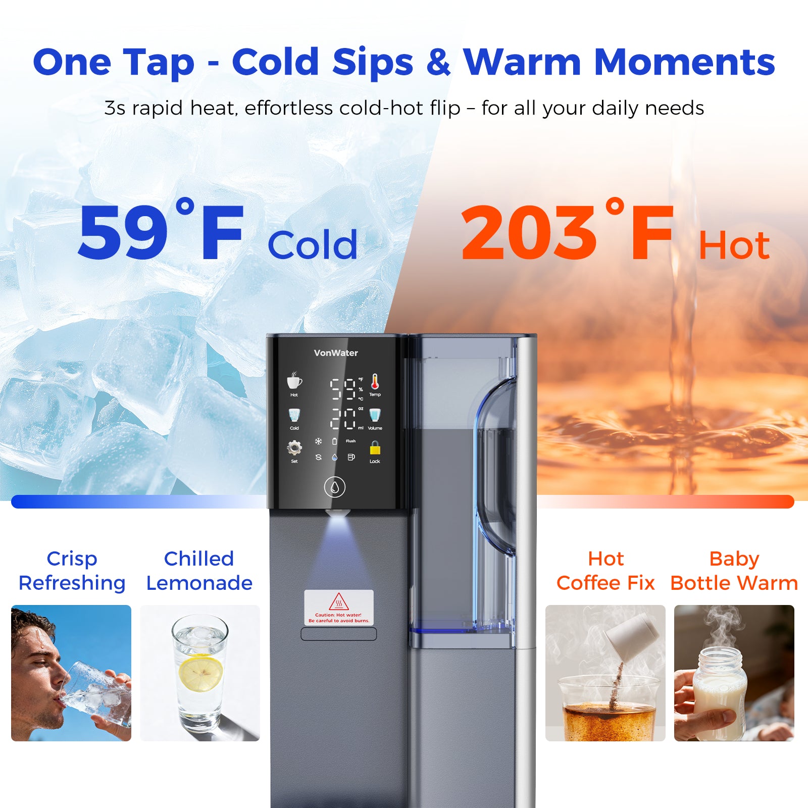 C5 Cold & Instant Hot Countertop Reverse Osmosis Water Filter System | VonWater Navy Blue