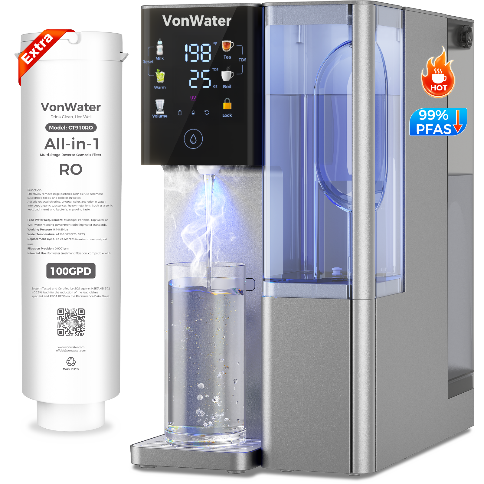 528Gallon Instant Hot CT910G Countertop RO System| VonWater