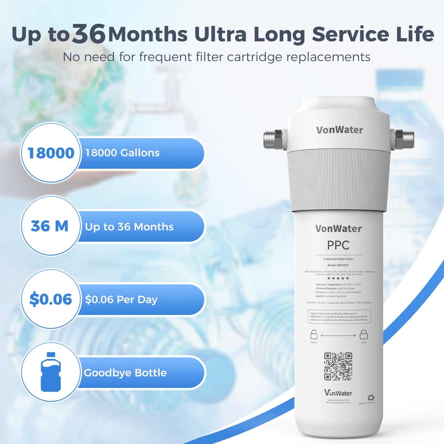 18000Gallon Direct Connect Under Sink Water Filter | VonWater WK18