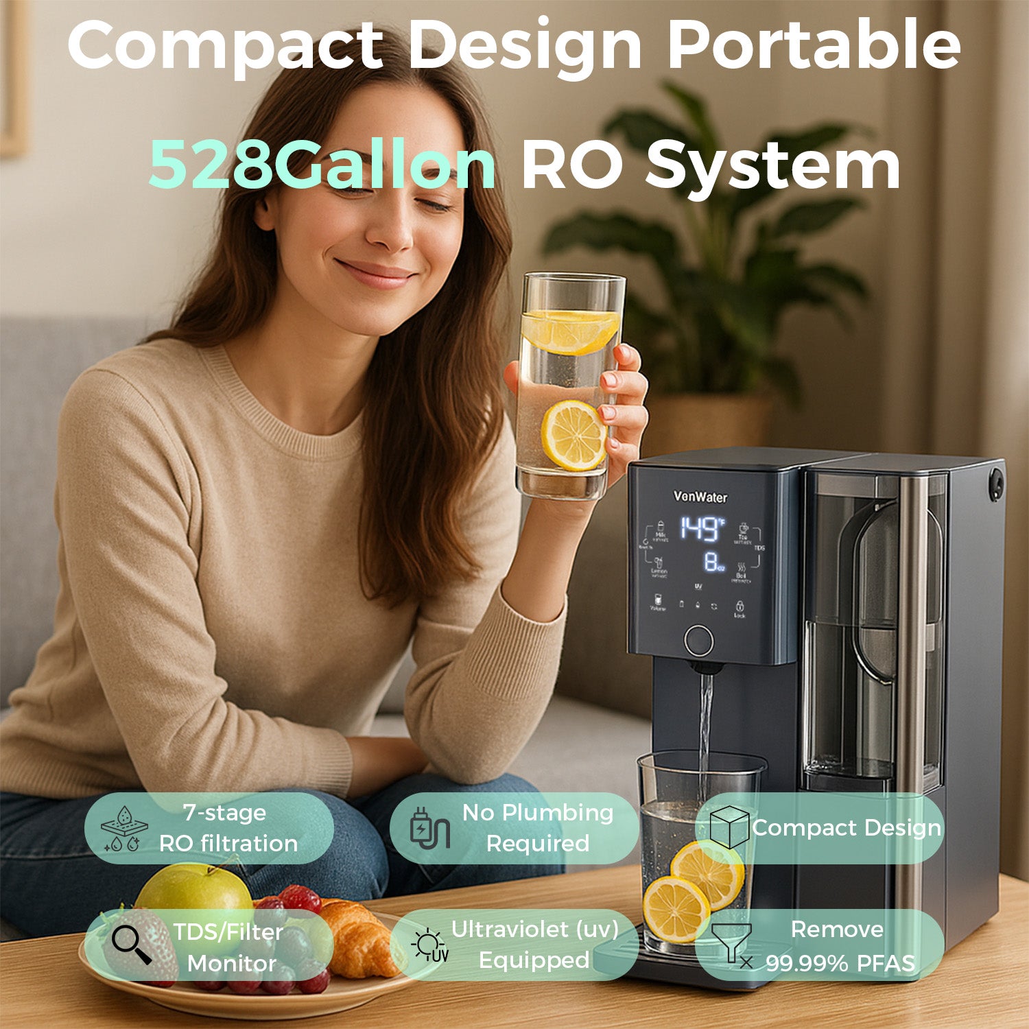 528Gallon Countertop RO Water System with Extra Pitcher| Combo