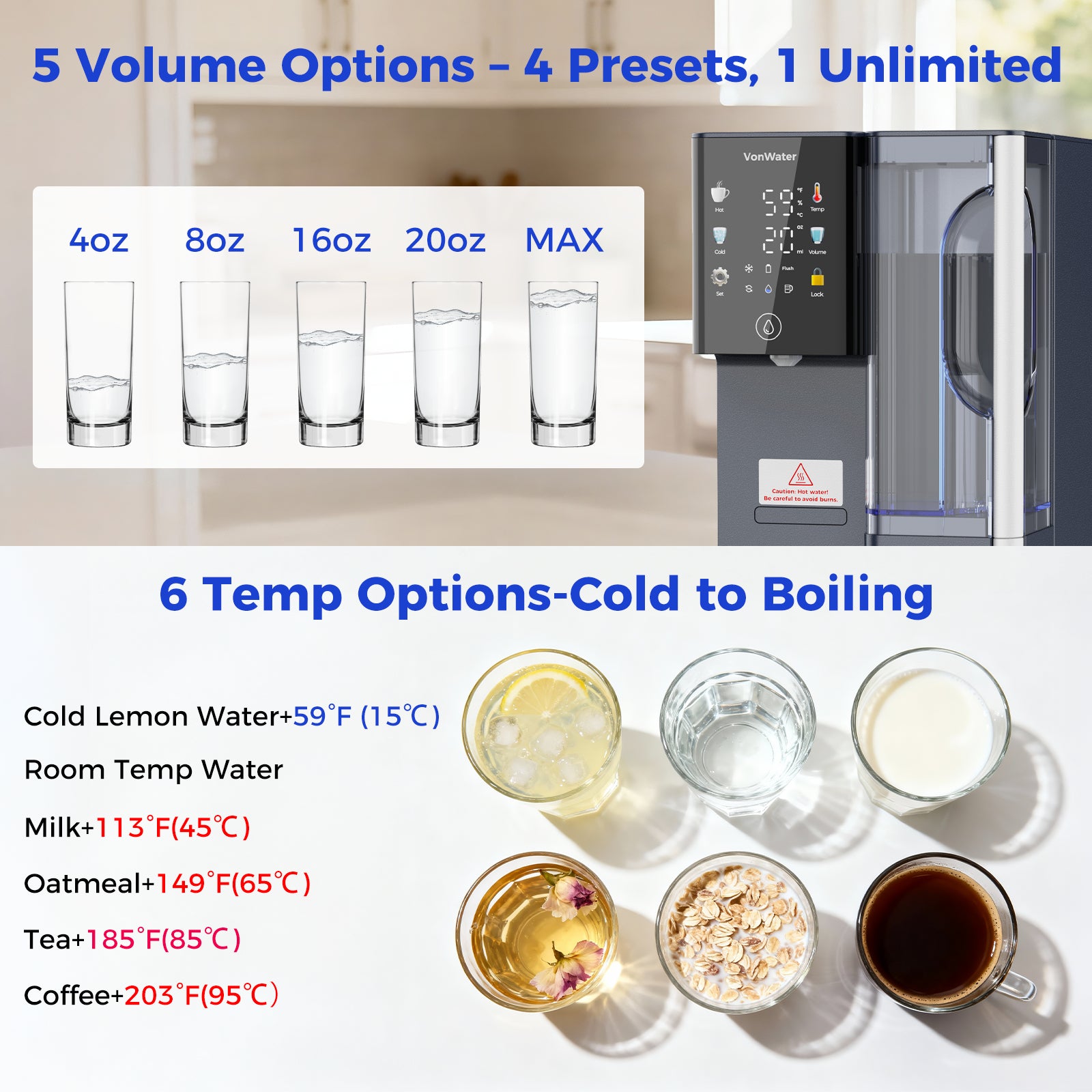 C5 Cold & Instant Hot Countertop Reverse Osmosis Water Filter System | VonWater Navy Blue
