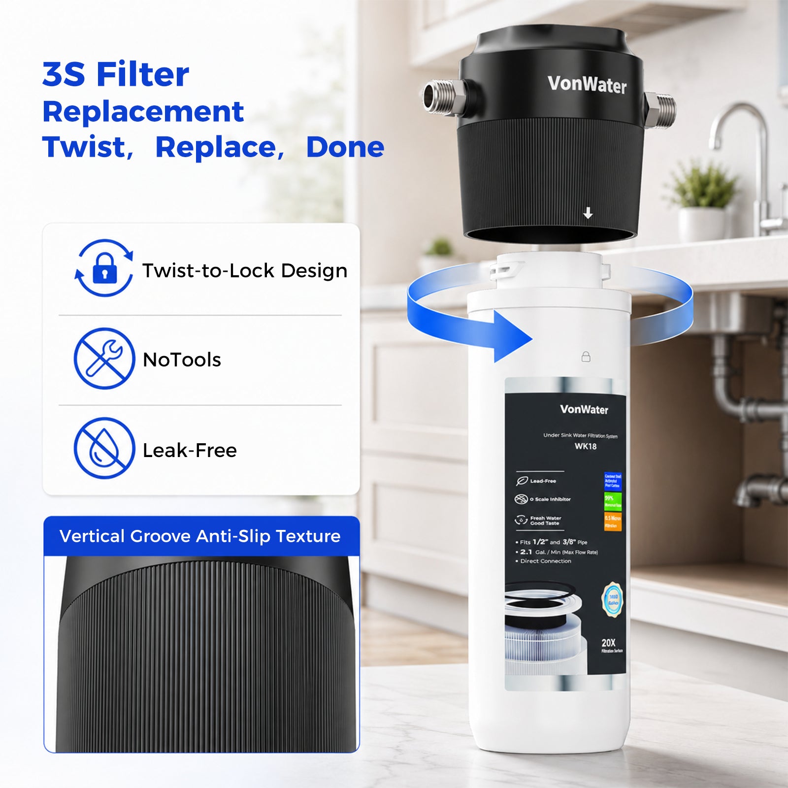18000Gallon Direct Connect Under Sink Water Filter | VonWater WK18