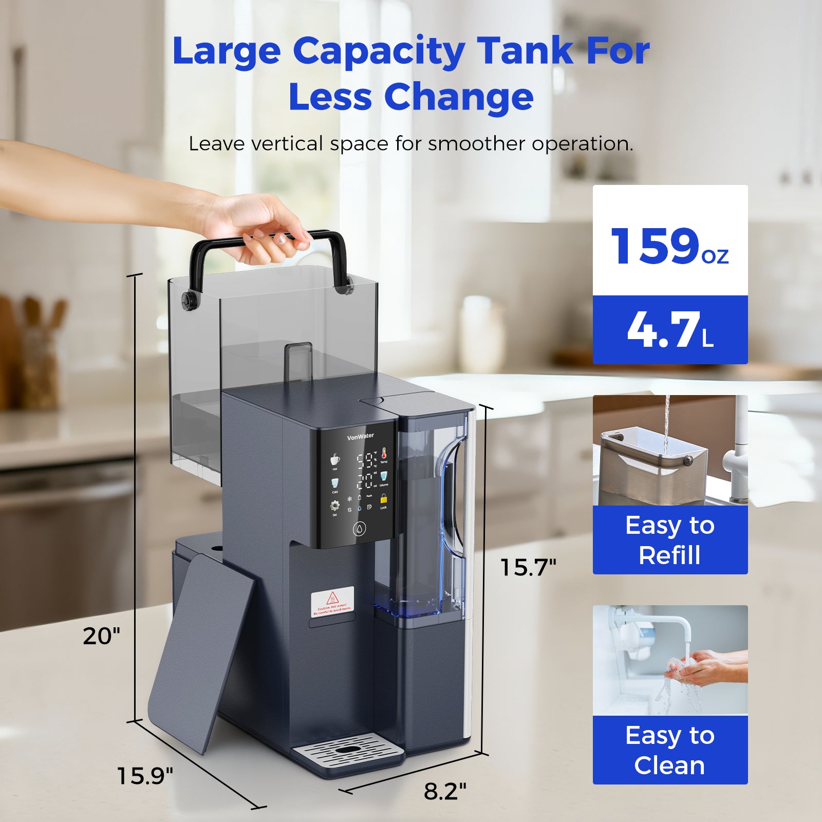 C5 Cold & Instant Hot Countertop Reverse Osmosis Water Filter System | VonWater Navy Blue