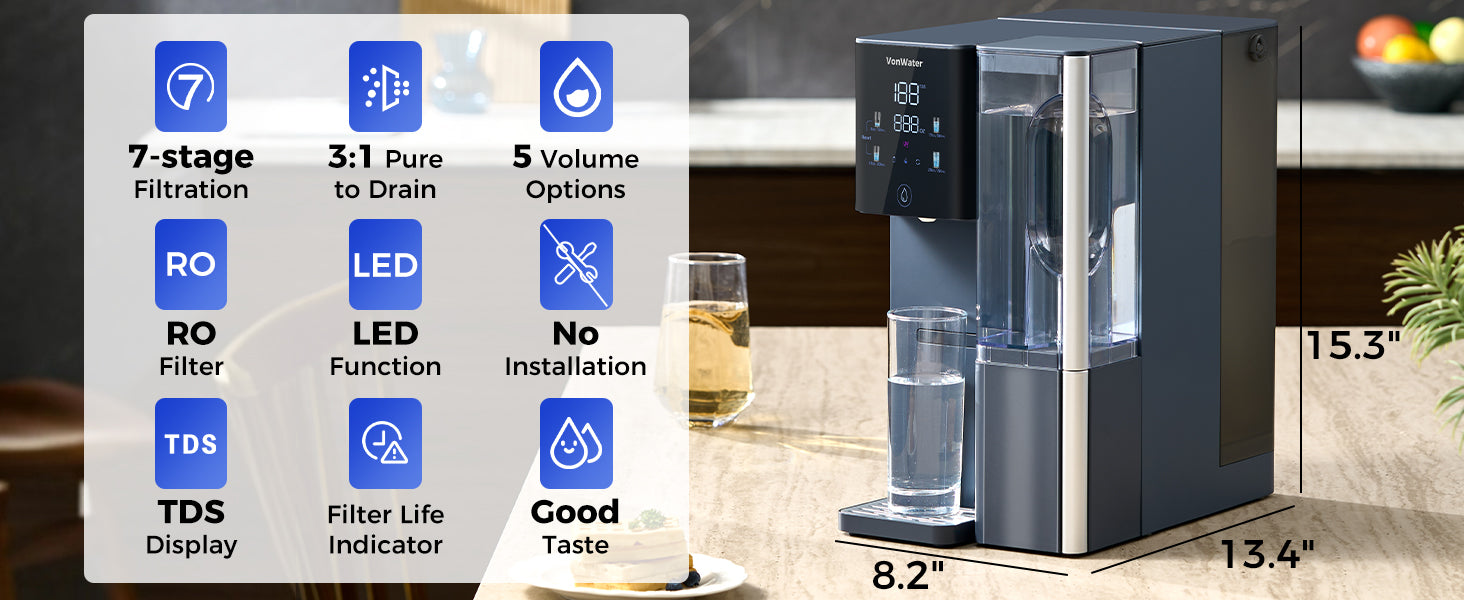 CT910 Portable RO Dispenser dimension 8.2W*13.4L*15.3H