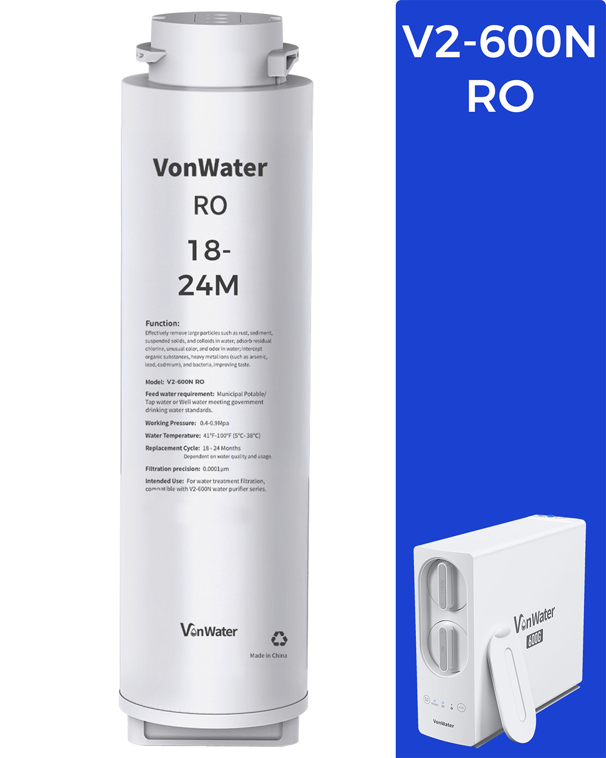 Vonwater replacement filter cartridge for V2-600N under sink reverse osmosis water filter system