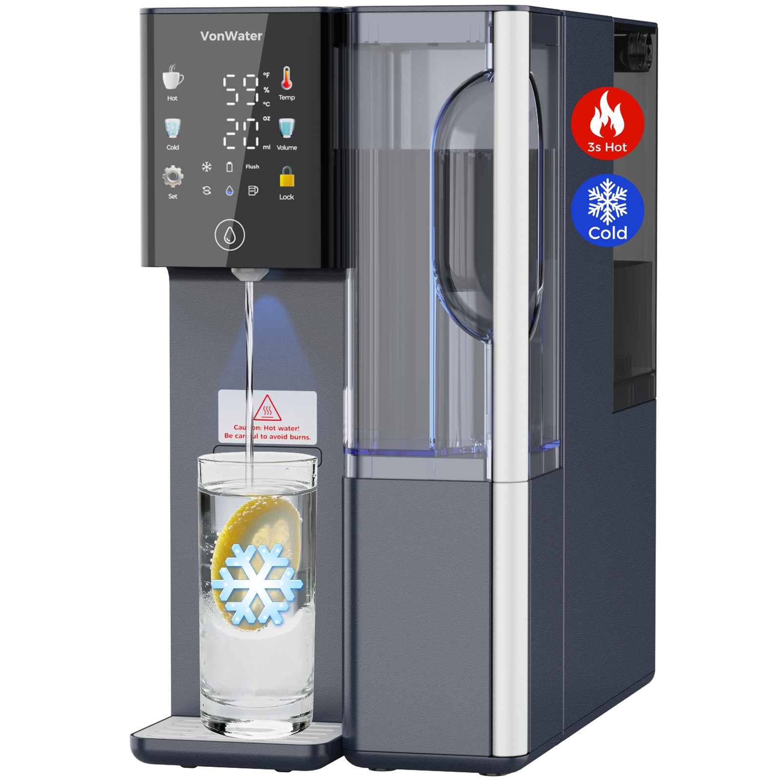 C5 Cold & Instant Hot Countertop Reverse Osmosis Water Filter System | VonWater Navy Blue