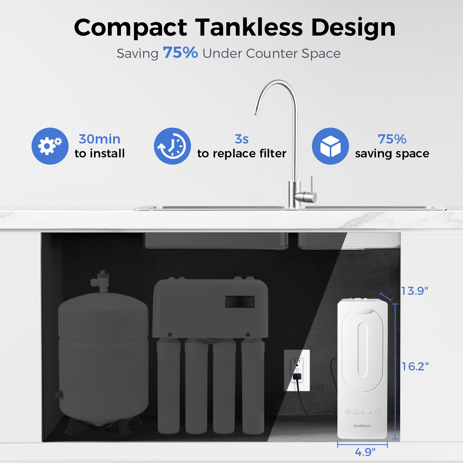 800GPD Under Sink Reverse Osmosis Water System With Faucet | V2-800N