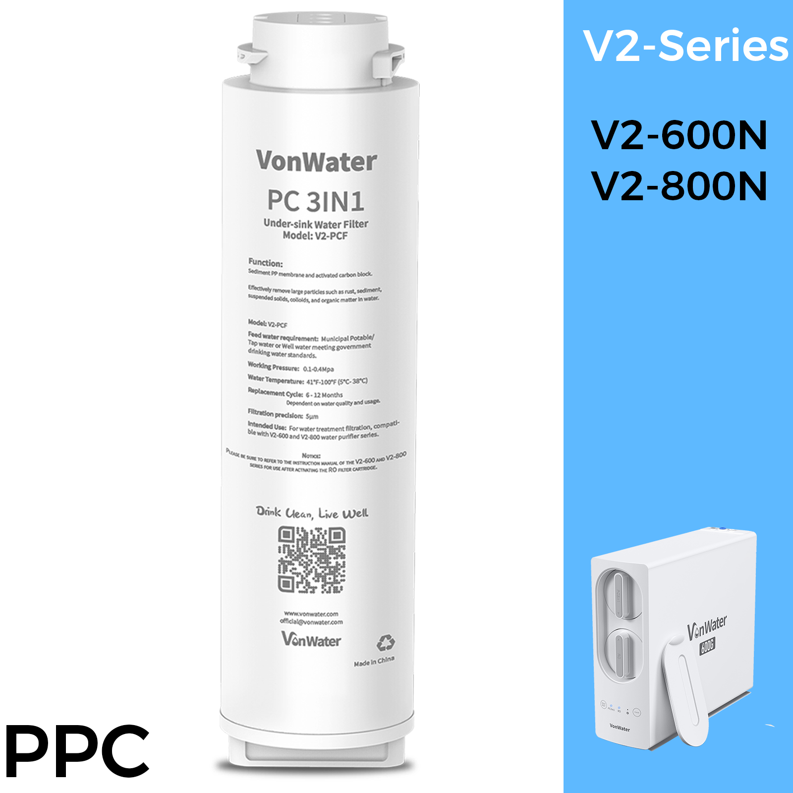 PPC Filter 12 months for V2-600N | Replacement Filter | VonWater