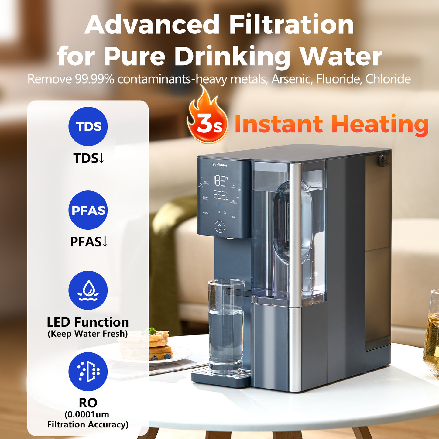 CT910H Instant Hot Countertop Reverse Osmosis Water Filter 100GPD | VonWater