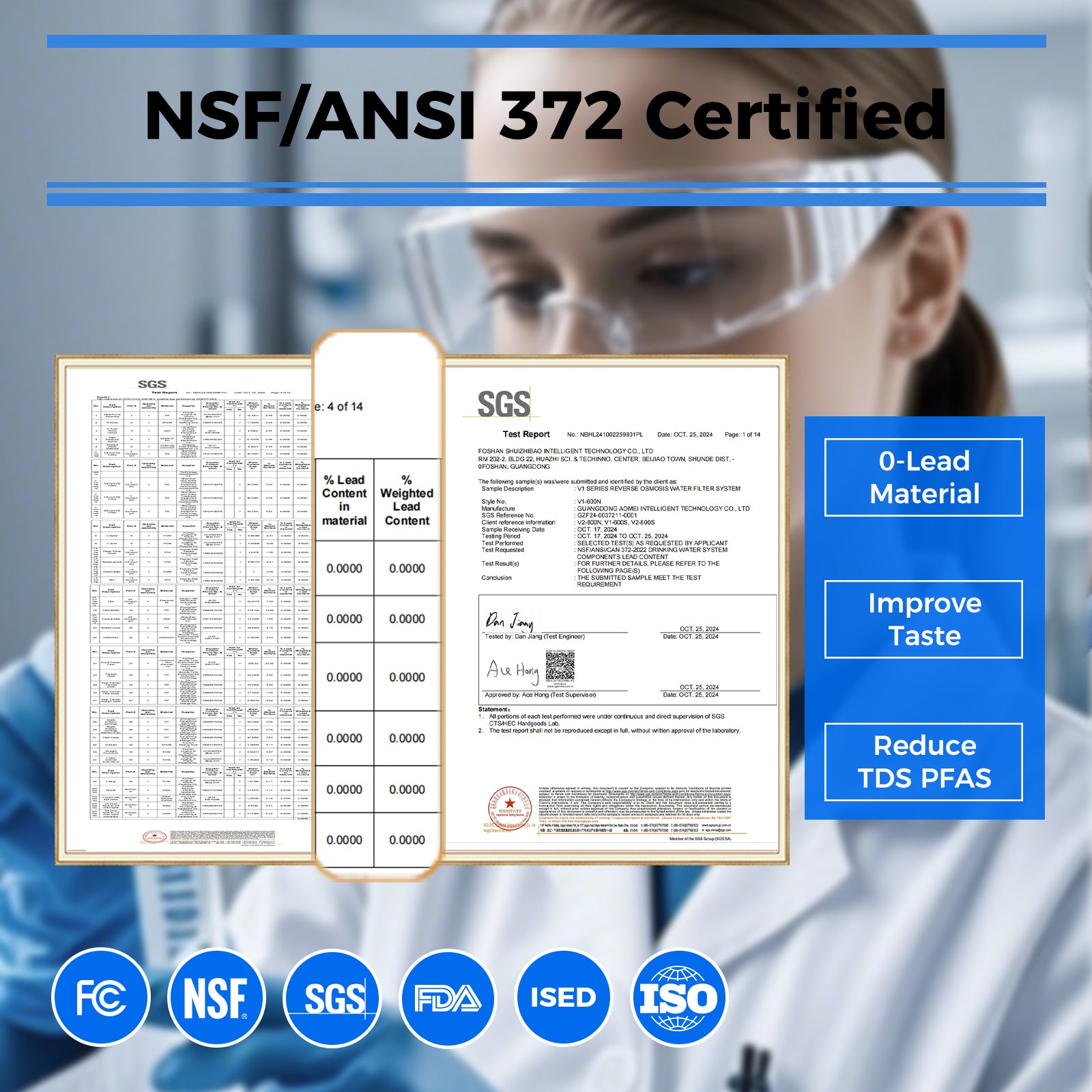 nsf/ansi 372 certificated water filter, reduce tds