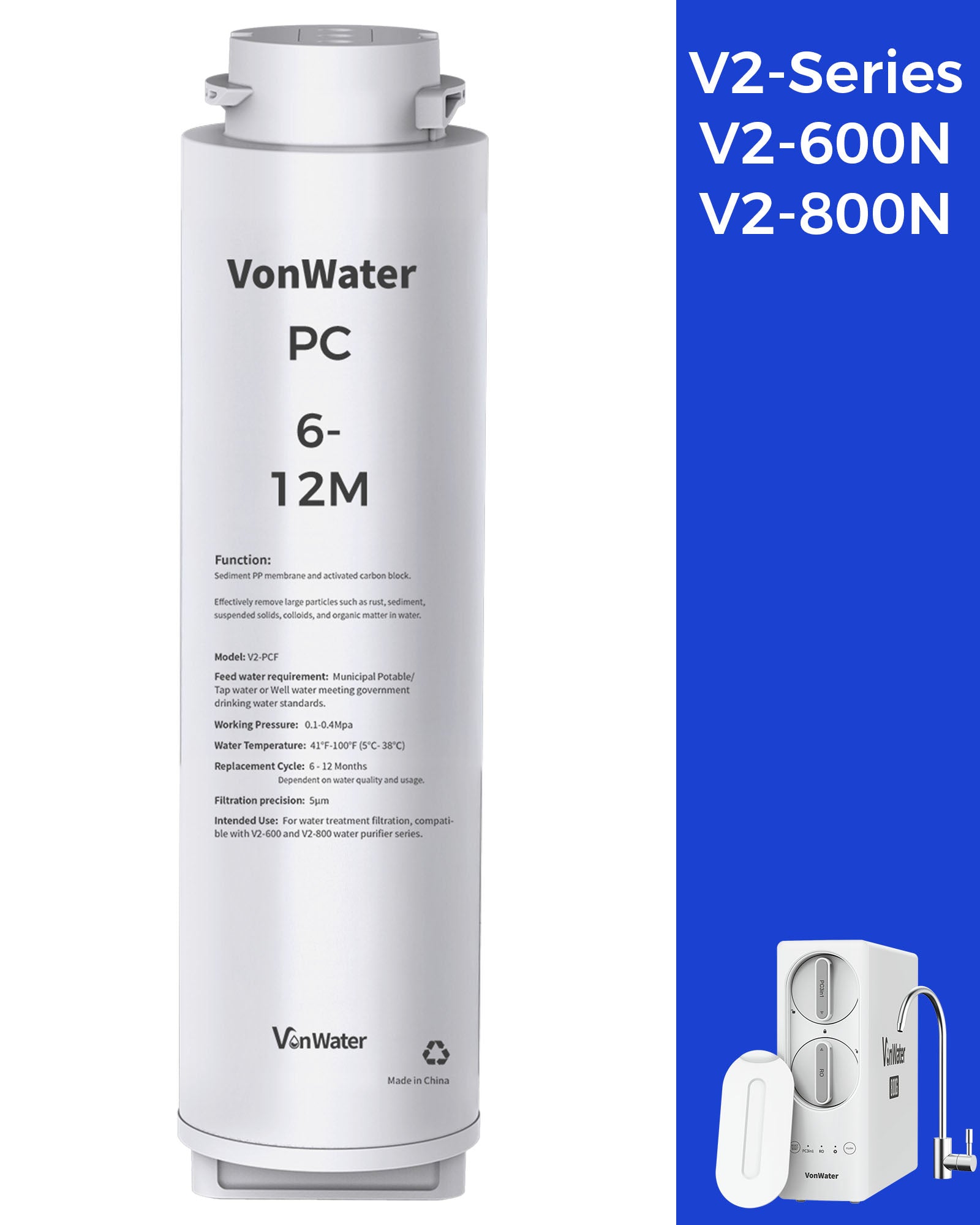 vonwater ppc replacement filter cartridge for V2-600n under sink reverse osmosis water filter system