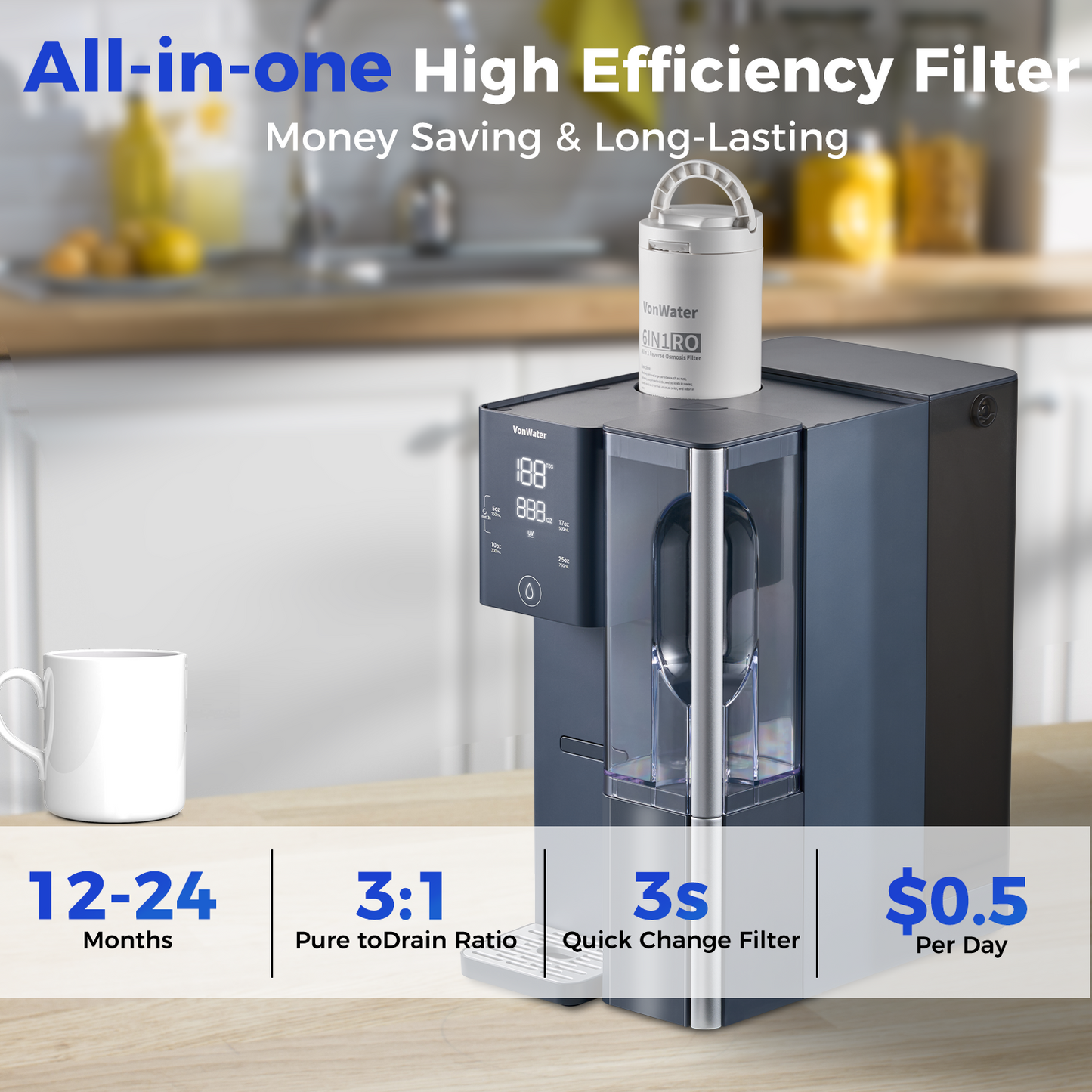CT910 Countertop Reverse Osmosis Water Filter System 100GDP | VonWater